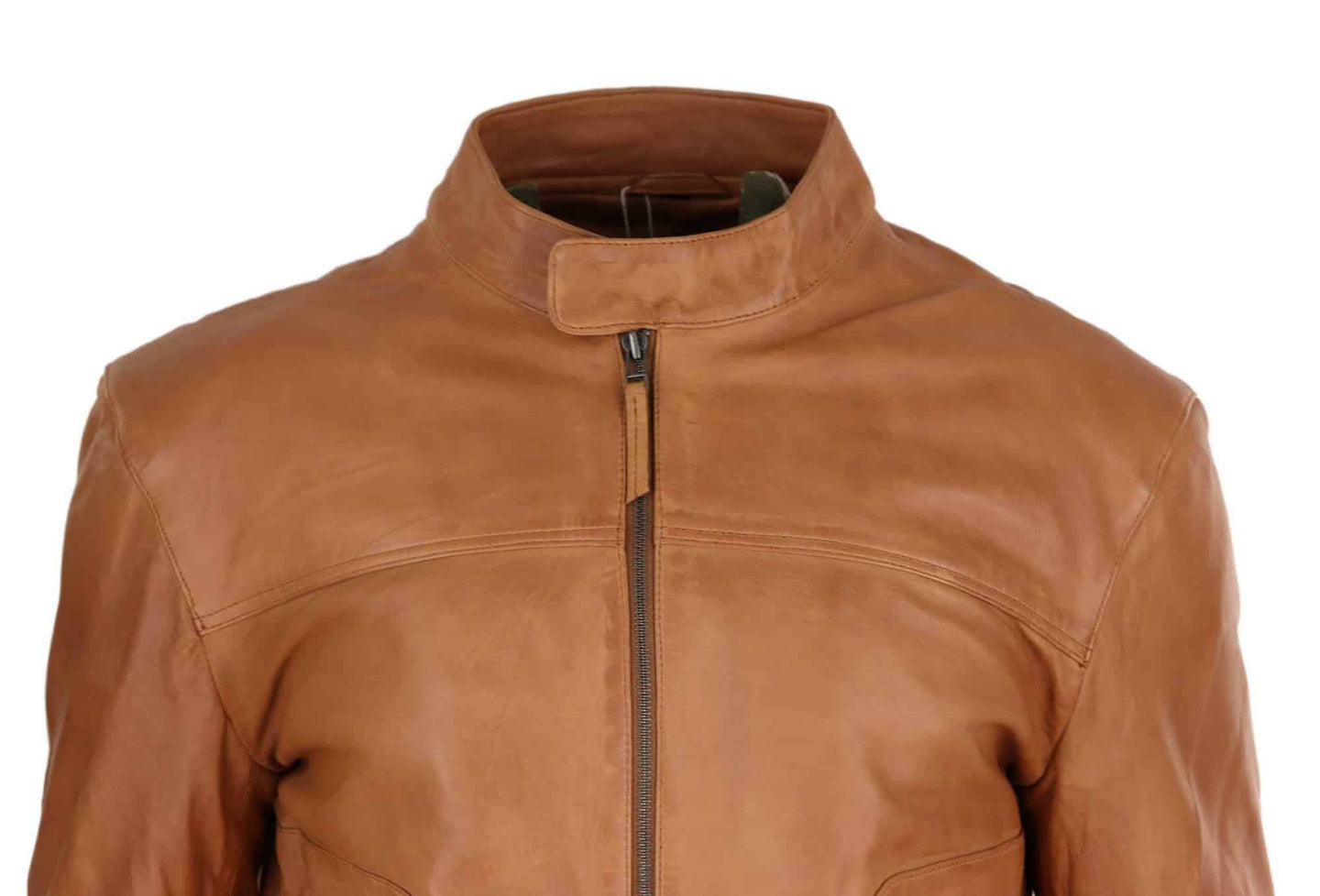 Jaqueta masculina clássica de couro legítimo estilo motociclista - Bege