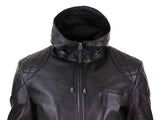 Jaqueta de couro masculina com capuz estilo motociclista - Preta