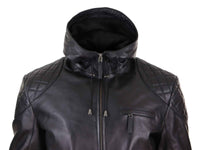 Jaqueta de couro masculina com capuz estilo motociclista - Preta