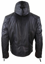 Jaqueta de couro masculina com capuz estilo motociclista - Preta