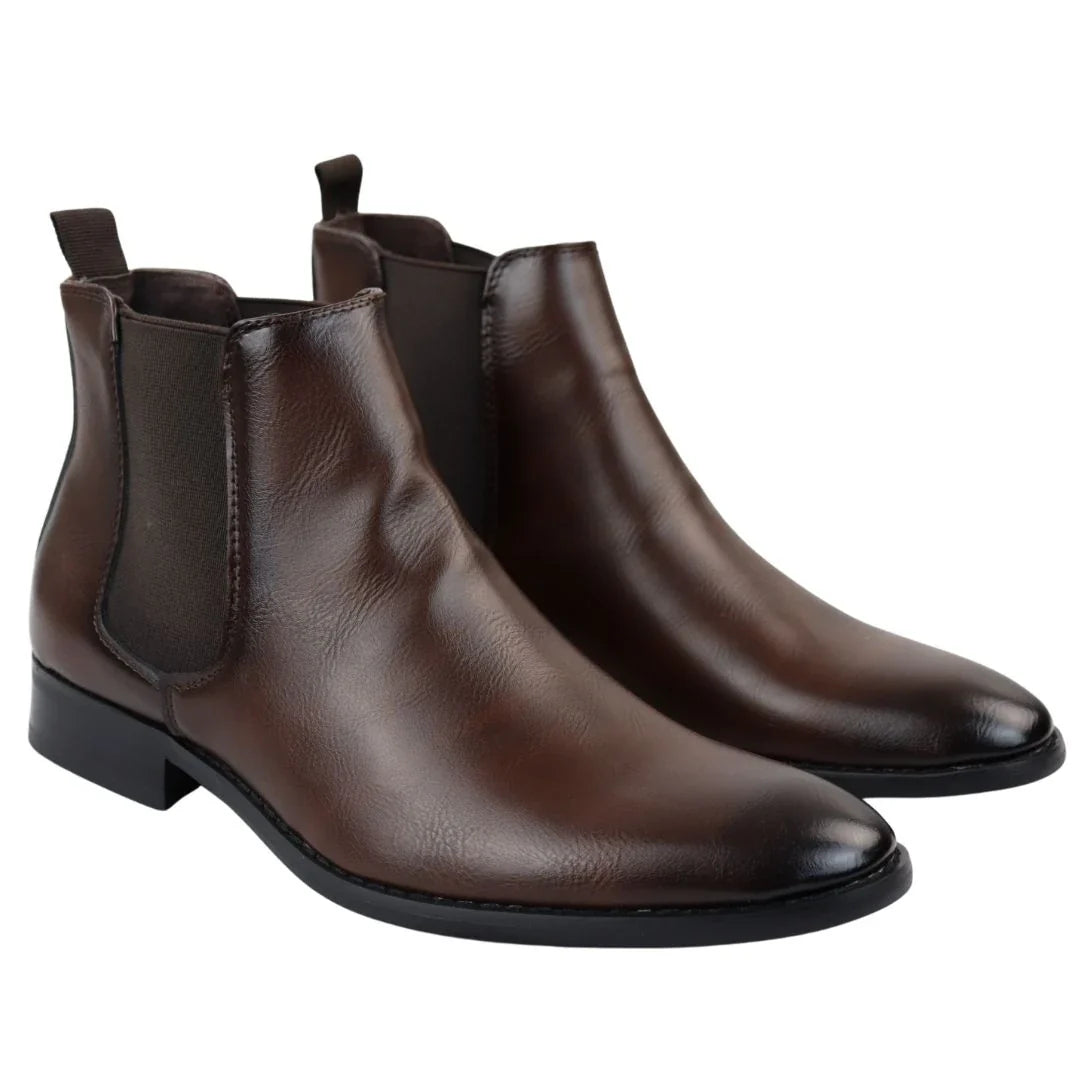 Botas Chelsea masculinas marrons de cano curto