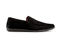 Sapatos masculinos de camurça com bico quadrado, estilo mocassim.