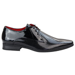 Sapatos masculinos elegantes e formais, com bico fino perfurado e cadarço, em couro envernizado preto PU.