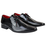 Sapatos masculinos elegantes e formais, com bico fino perfurado e cadarço, em couro envernizado preto PU.