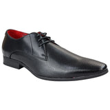 Sapatos masculinos elegantes e formais, de bico fino perfurado, com cadarço, em couro PU preto.