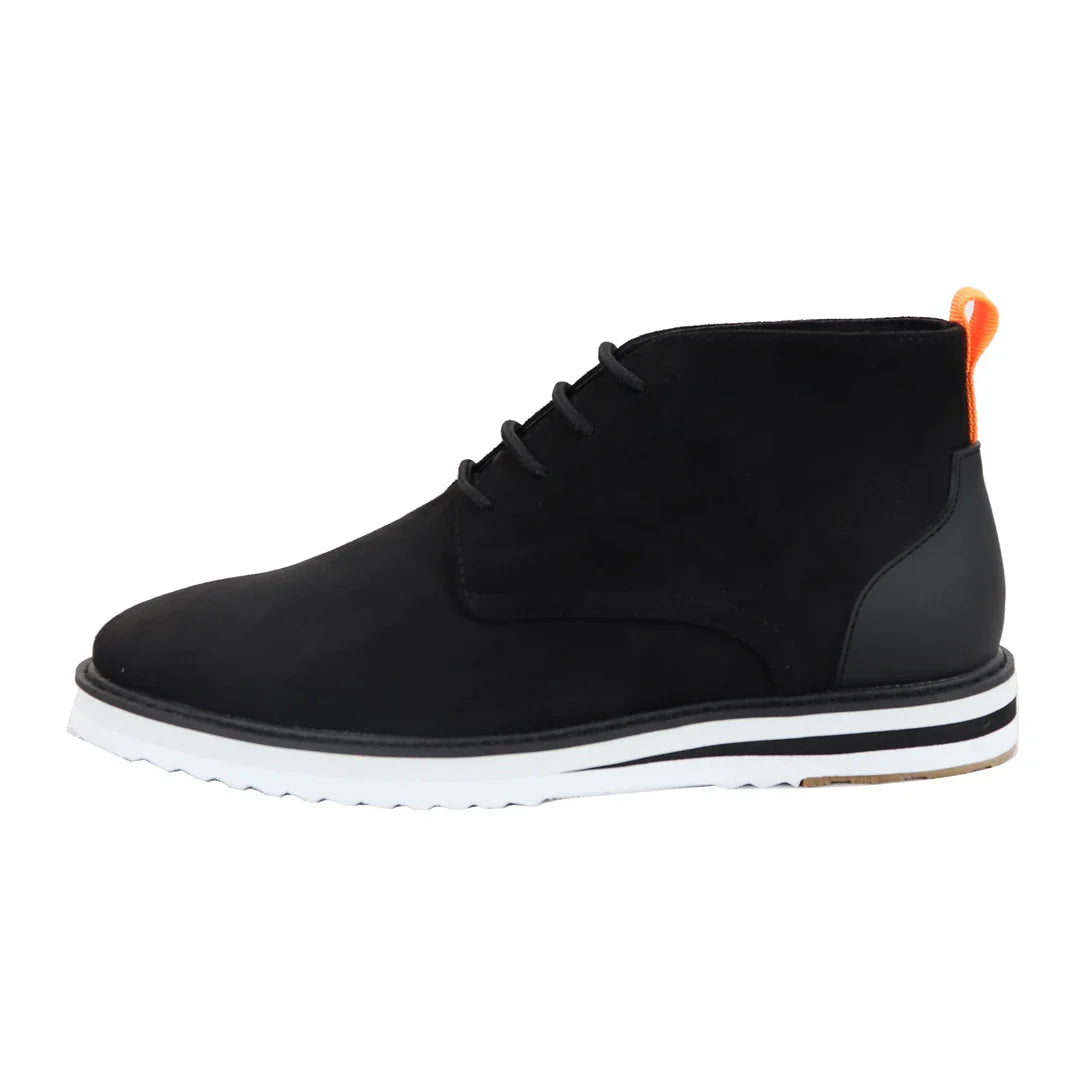Botas masculinas de camurça preta com cadarço