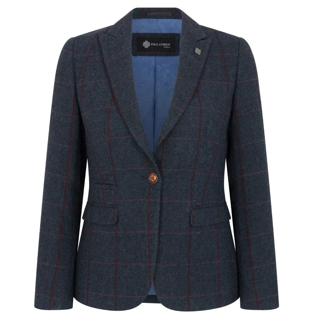 Madrid - Blazer feminino de tweed azul-marinho com corte ajustado