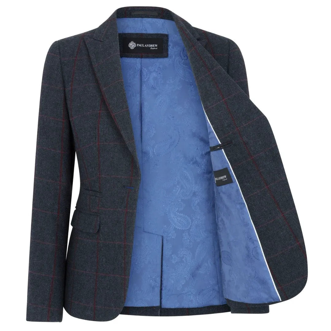 Madrid - Blazer feminino de tweed azul-marinho com corte ajustado