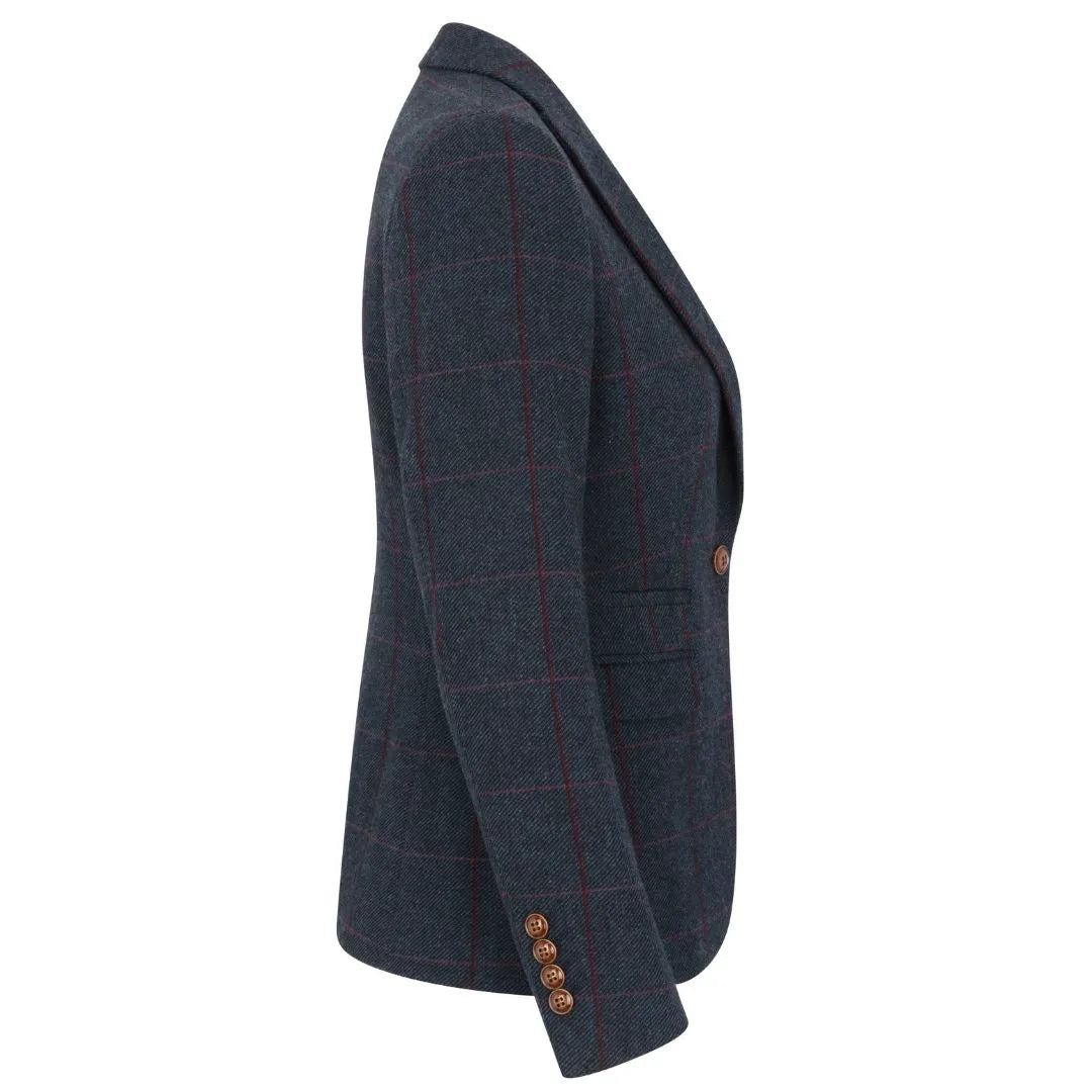 Madrid - Blazer feminino de tweed azul-marinho com corte ajustado