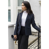 Madrid - Blazer feminino de tweed azul-marinho com corte ajustado