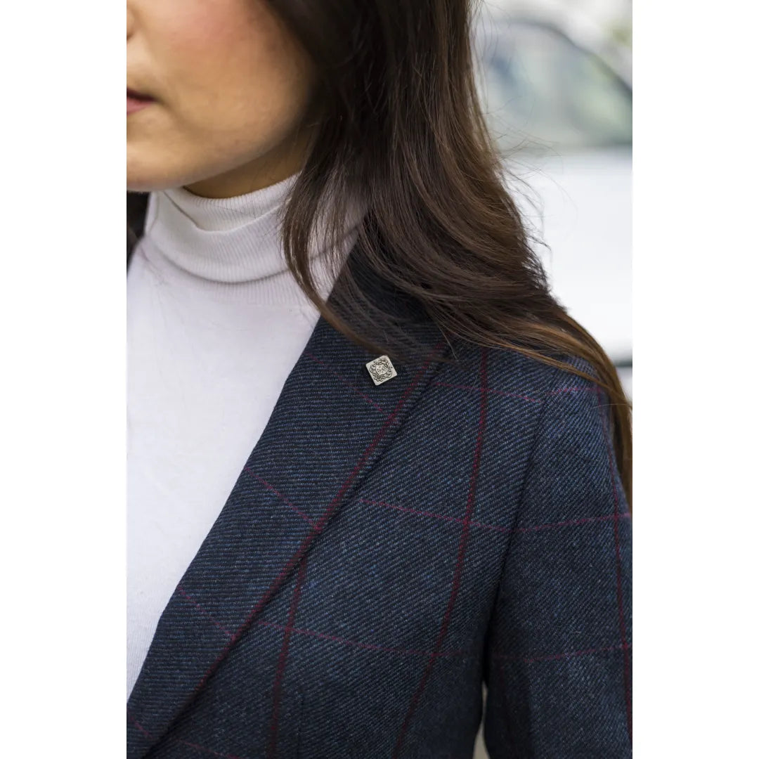 Madrid - Blazer feminino de tweed azul-marinho com corte ajustado