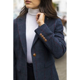 Madrid - Blazer feminino de tweed azul-marinho com corte ajustado