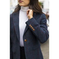 Madrid - Blazer feminino de tweed azul-marinho com corte ajustado