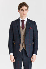 Terno Madrid Navy com colete contrastante em tweed Harris Brown.