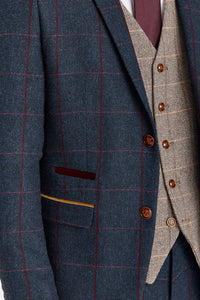 Terno Madrid Navy com colete contrastante em tweed Harris Brown.