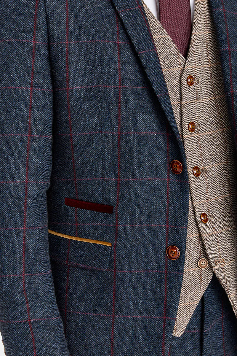 Terno Madrid Navy com colete contrastante em tweed Harris Brown.