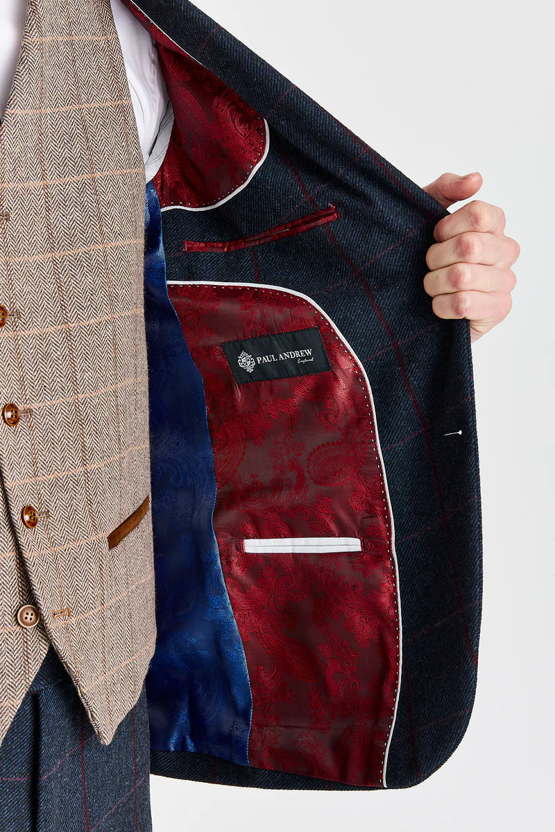 Terno Madrid Navy com colete contrastante em tweed Harris Brown.