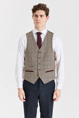 Terno Madrid Navy com colete contrastante em tweed Harris Brown.