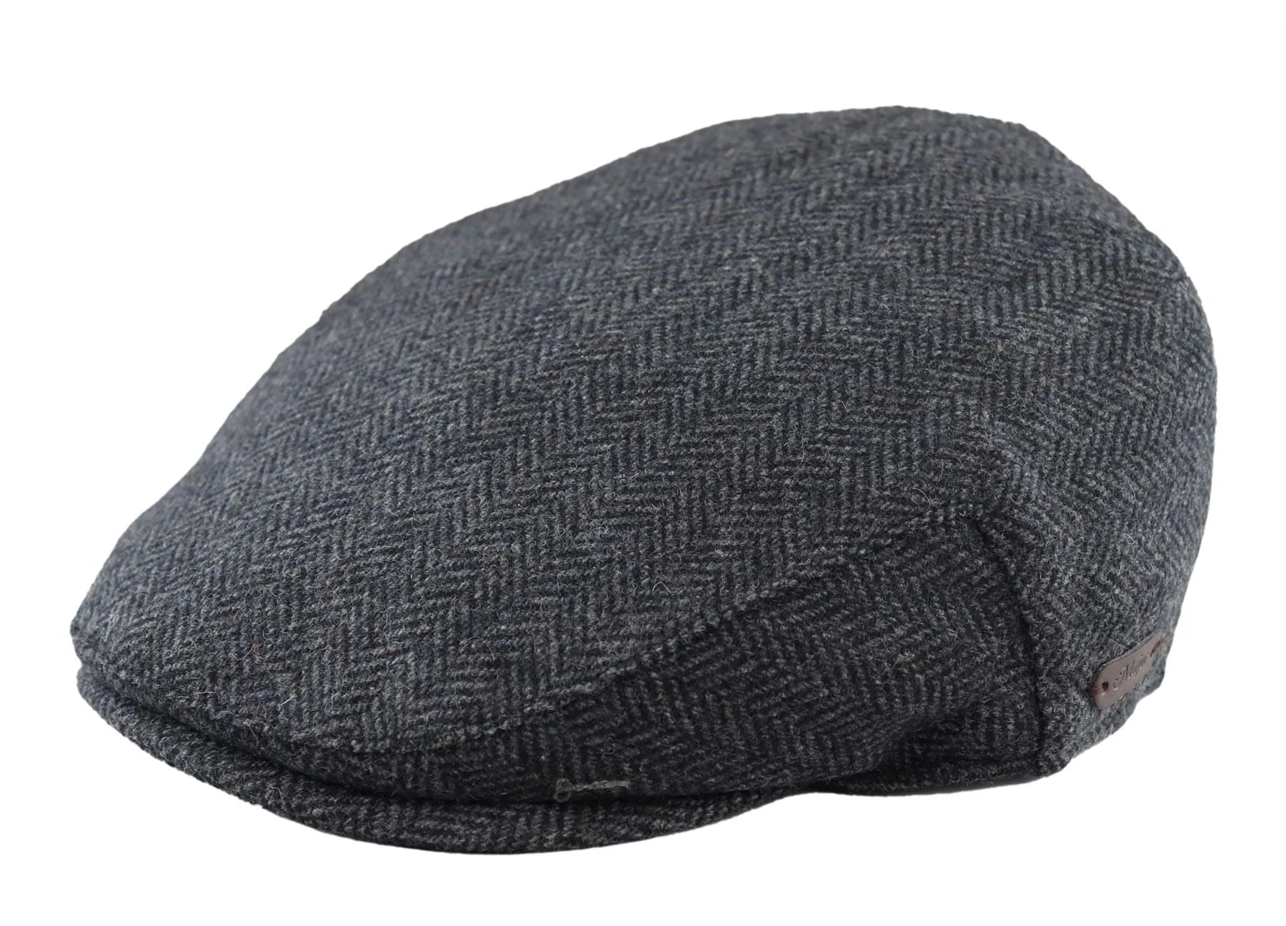 Boina masculina de lã com padrão espinha de peixe em tweed carvão, estilo clássico dos anos 1920, unissex, modelo Del Boy.
