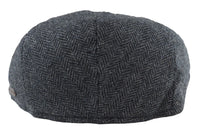 Boina masculina de lã com padrão espinha de peixe em tweed carvão, estilo clássico dos anos 1920, unissex, modelo Del Boy.