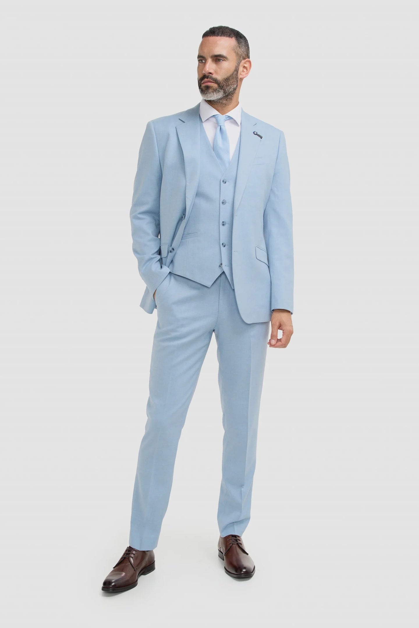 Malibu - Terno masculino de 3 peças azul celeste texturizado