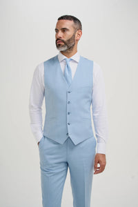 Malibu - Terno masculino de 3 peças azul celeste texturizado