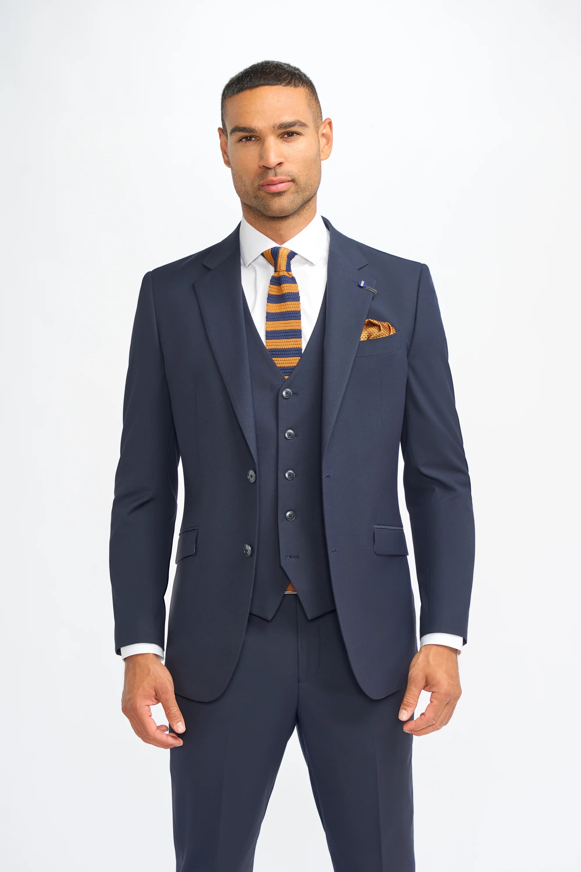 Malibu - Terno masculino azul-marinho de 3 peças com corte sob medida