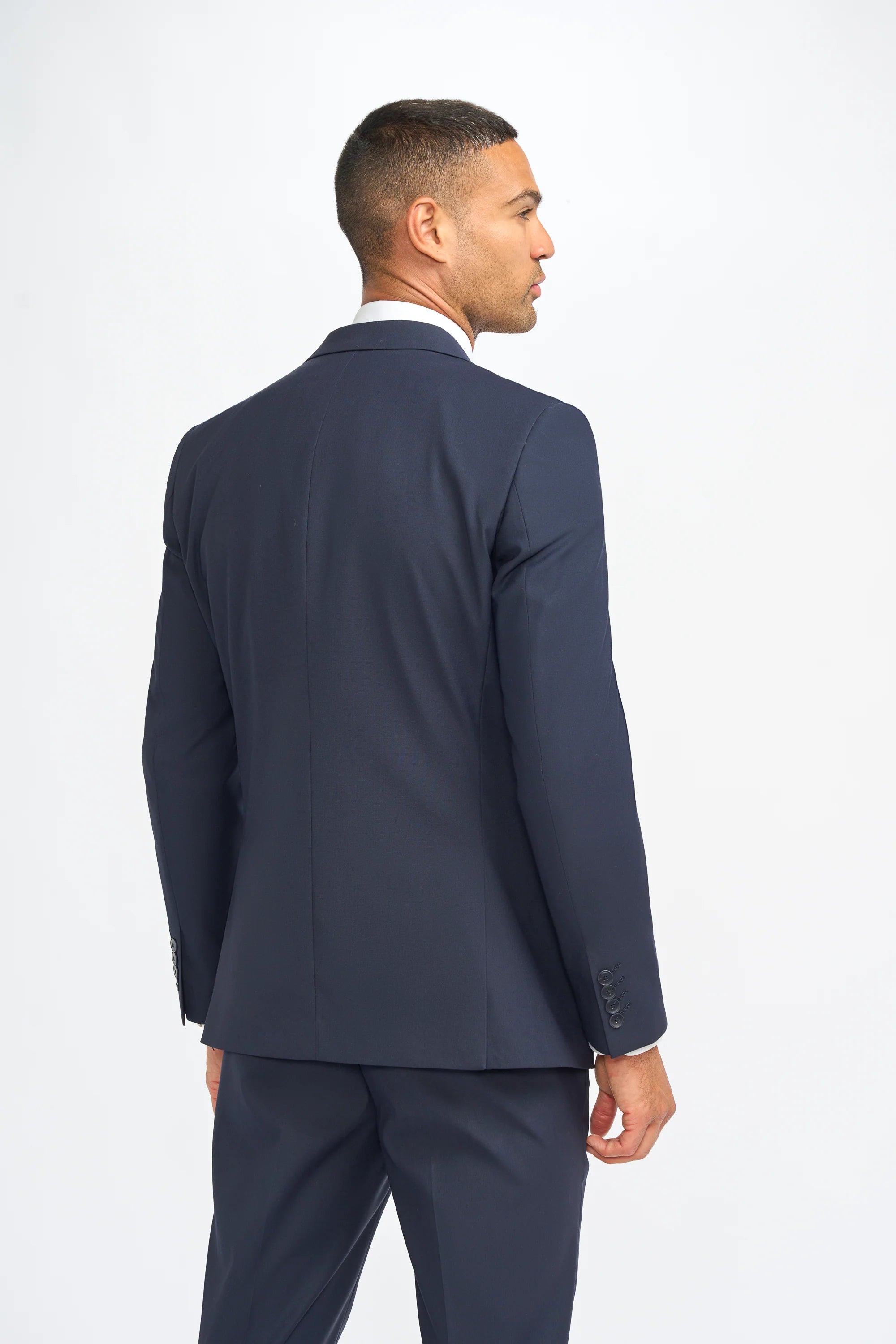 Malibu - Terno masculino azul-marinho de 3 peças com corte sob medida
