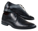 Sapatos masculinos clássicos de couro preto com cadarço, elegantes, casuais e formais, lisos e simples.