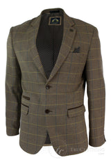 Blazer masculino vintage xadrez espinha de peixe em tweed cinza carvão, modelagem ajustada - Carvalho
