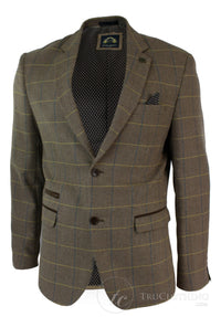 Blazer masculino vintage xadrez espinha de peixe em tweed cinza carvão, modelagem ajustada - Carvalho