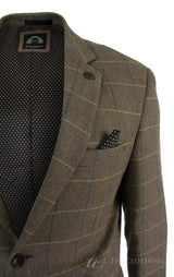 Blazer masculino vintage xadrez espinha de peixe em tweed cinza carvão, modelagem ajustada - Carvalho
