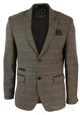 Blazer masculino vintage xadrez espinha de peixe em tweed cinza carvão, modelagem ajustada - Carvalho