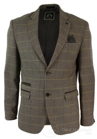Blazer masculino vintage xadrez espinha de peixe em tweed cinza carvão, modelagem ajustada - Carvalho