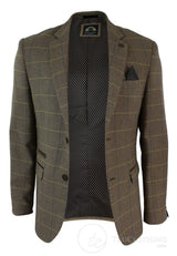 Blazer masculino vintage xadrez espinha de peixe em tweed cinza carvão, modelagem ajustada - Carvalho