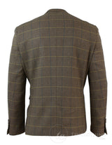 Blazer masculino vintage xadrez espinha de peixe em tweed cinza carvão, modelagem ajustada - Carvalho