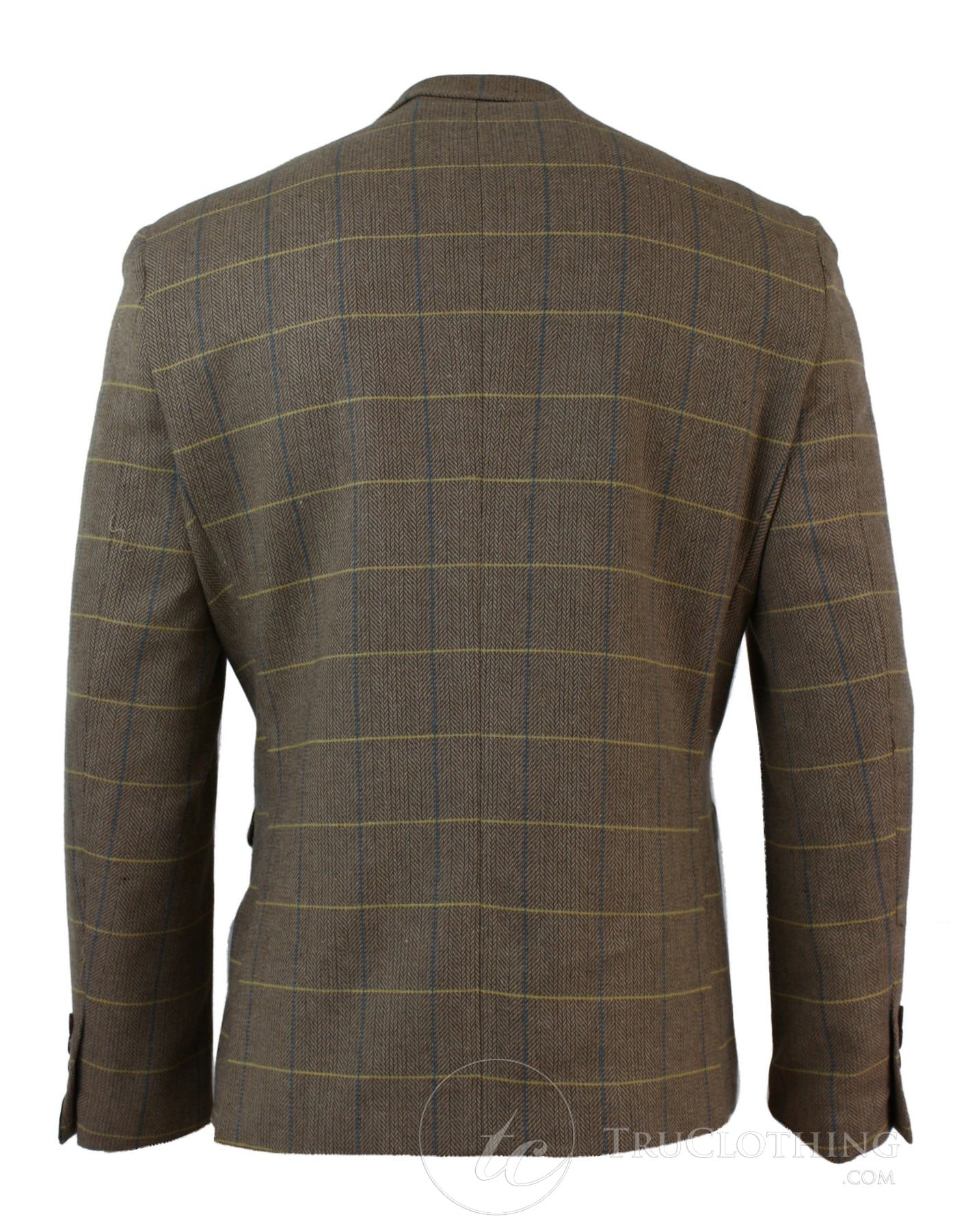 Blazer masculino vintage xadrez espinha de peixe em tweed cinza carvão, modelagem ajustada - Carvalho