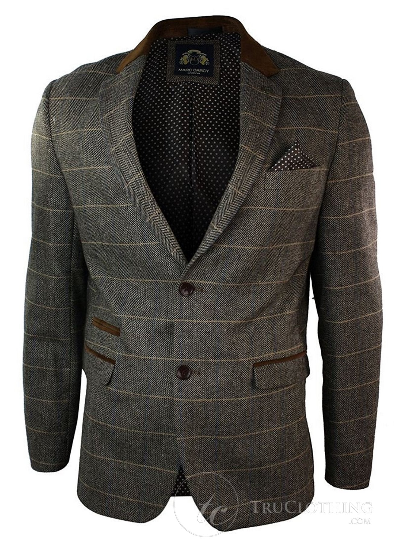 Blazer masculino vintage xadrez espinha de peixe em tweed cinza carvão, ajustado - bege
