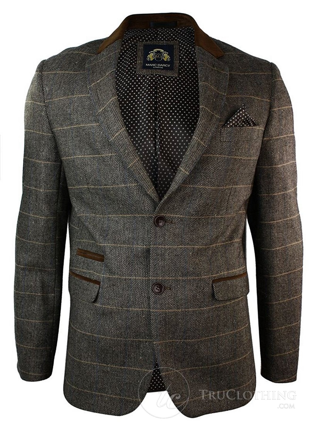 Blazer masculino vintage xadrez espinha de peixe em tweed cinza carvão, ajustado - bege