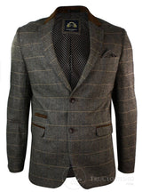 Blazer masculino vintage xadrez espinha de peixe em tweed cinza carvão, ajustado - bege