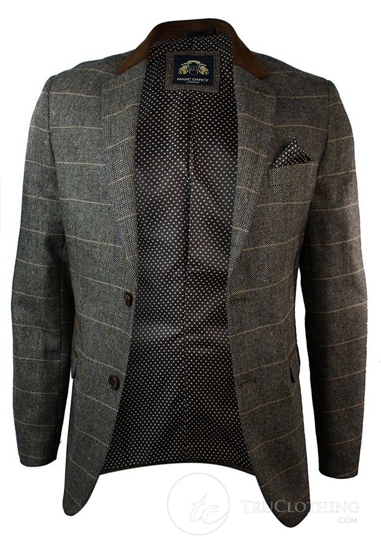 Blazer masculino vintage xadrez espinha de peixe em tweed cinza carvão, ajustado - bege