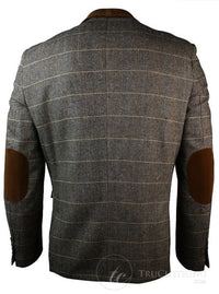 Blazer masculino vintage xadrez espinha de peixe em tweed cinza carvão, ajustado - bege