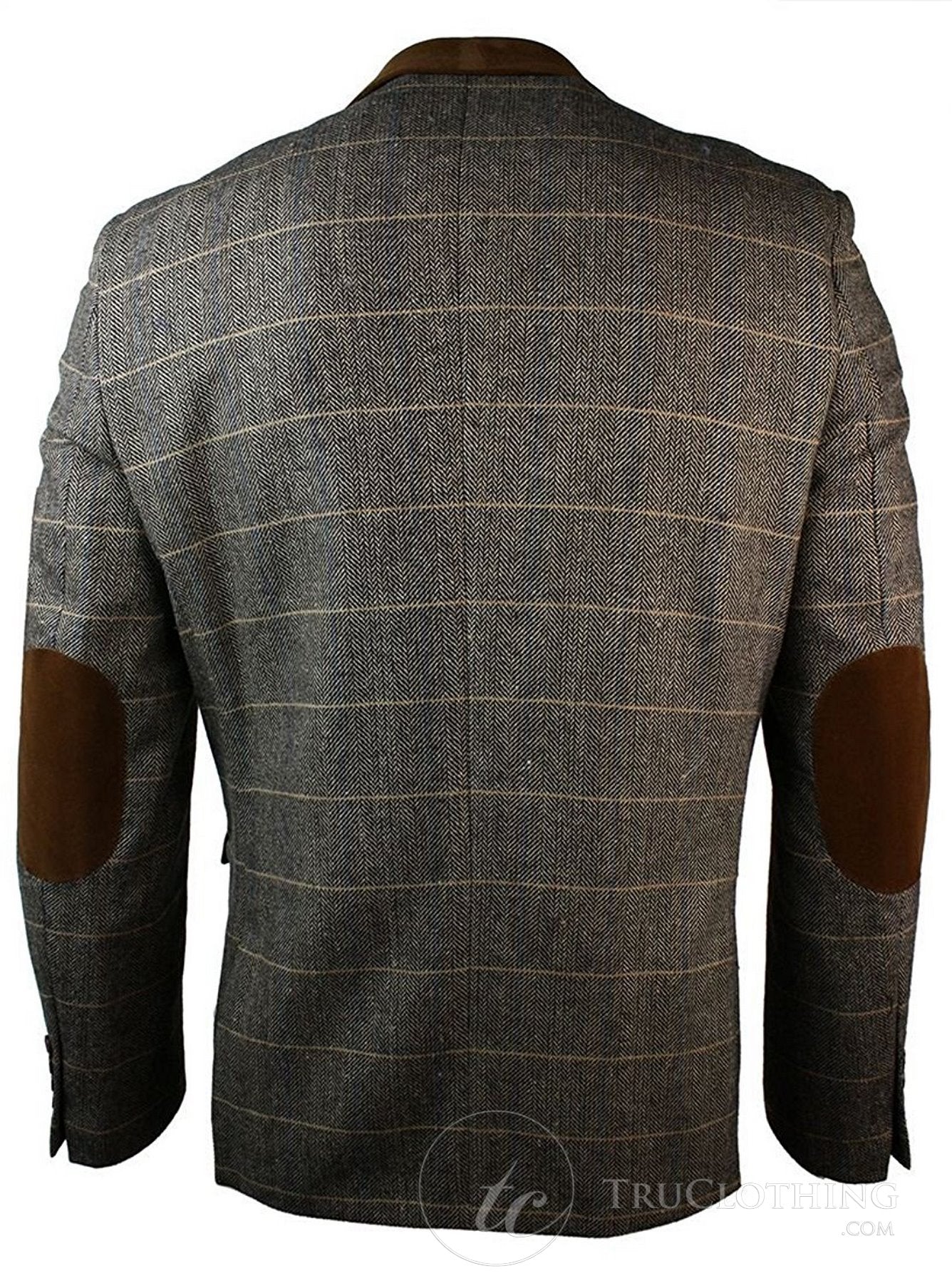 Blazer masculino vintage xadrez espinha de peixe em tweed cinza carvão, ajustado - bege