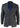 Blazer masculino cinza xadrez espinha de peixe em tweed, corte vintage, com detalhes em veludo azul.