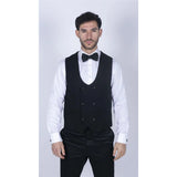 Marco - Colete preto masculino de abotoamento duplo e decote redondo
