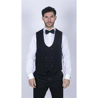 Marco - Colete preto masculino de abotoamento duplo e decote redondo