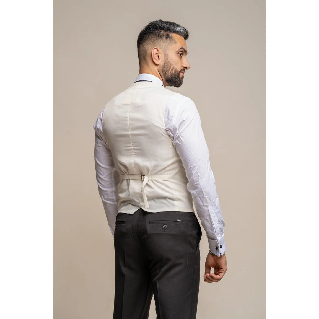 Marco - Colete masculino de abotoamento duplo e decote redondo na cor creme.