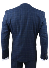 Marcos - Terno masculino de 3 peças, corte slim, xadrez azul marinho.