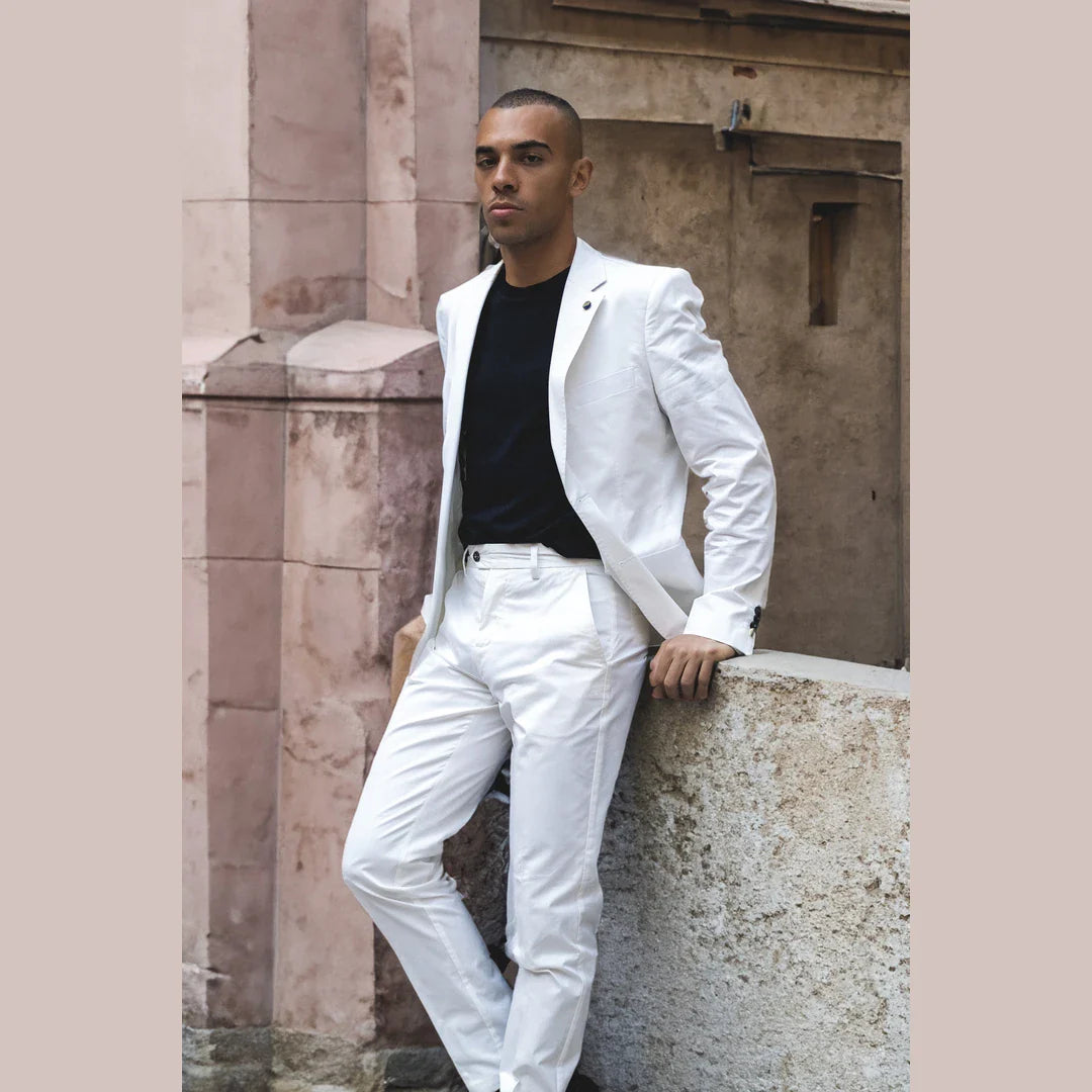 Mario - Terno masculino de verão de duas peças, creme, clássico italiano para escritório e casamento.