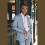 Mario - Terno masculino de verão de duas peças, azul claro, para escritório e casamento, estilo clássico italiano.